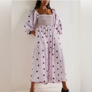 Free People White and Red Floral Long Sleeve Dress